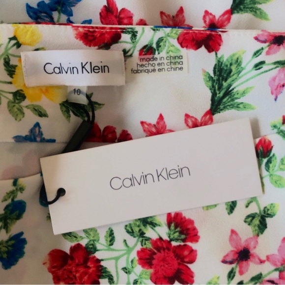 CALVIN KLEIN NWT white floral print midi skirt, size 10 - Picture 5 of 8